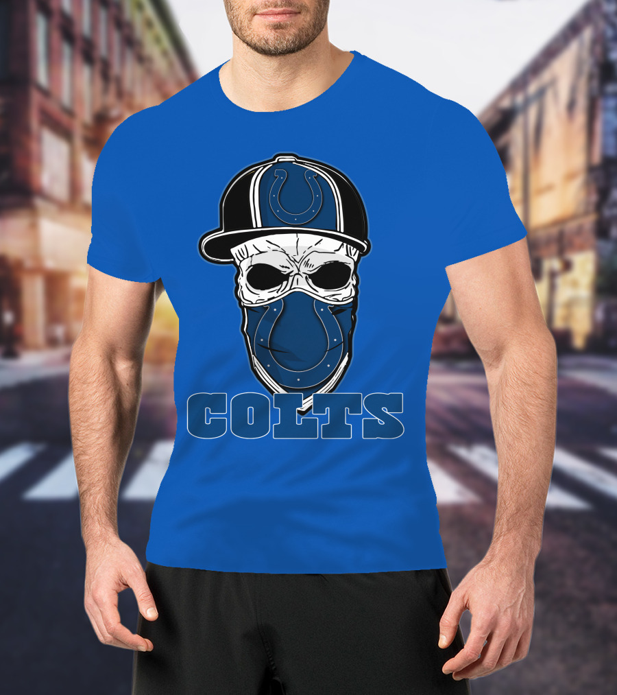 Skull Cap Colts Logo Indianapolis Colts T-Shirt