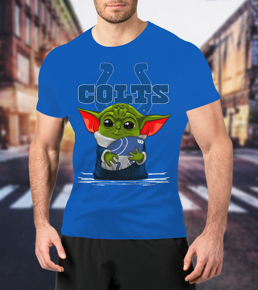 Yoda Holding Football With Indianapolis Colts T-Shirt