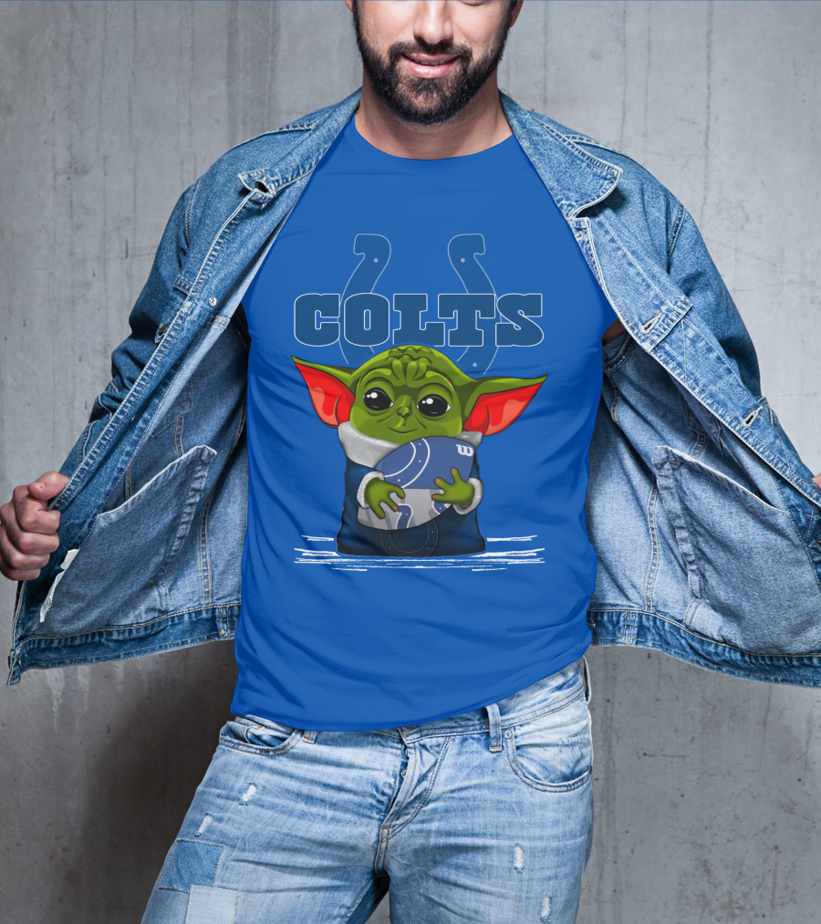 Yoda Holding Football With Indianapolis Colts T-Shirt