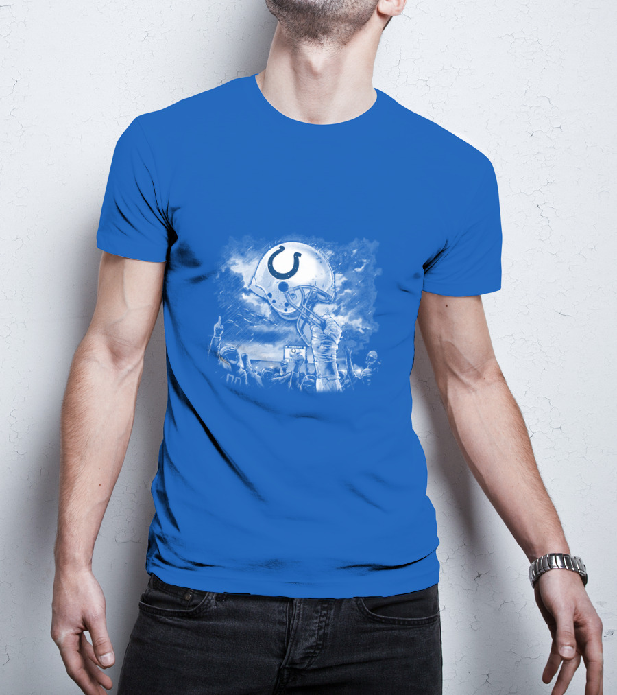 Indianapolis Colts Football Helmet In Victory Celebration Imagery T-Shirt