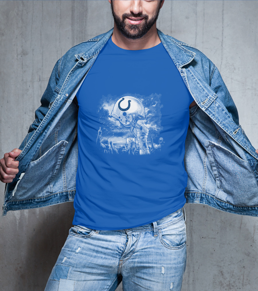Indianapolis Colts Football Helmet In Victory Celebration Imagery T-Shirt