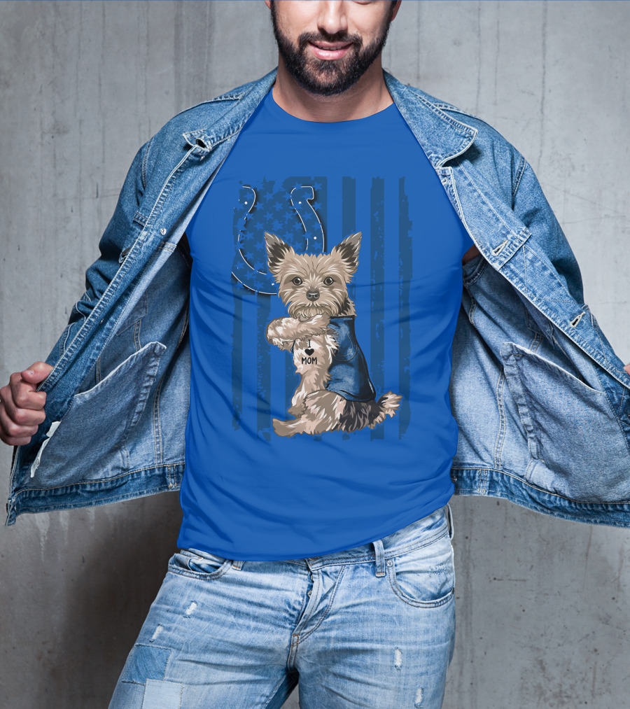 Yorkshire Terrier I Love Mom Indianapolis Colts Stars Stripes T-Shirt