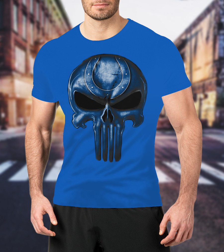Skull Indianapolis Colts Blue Horseshoe T-Shirt