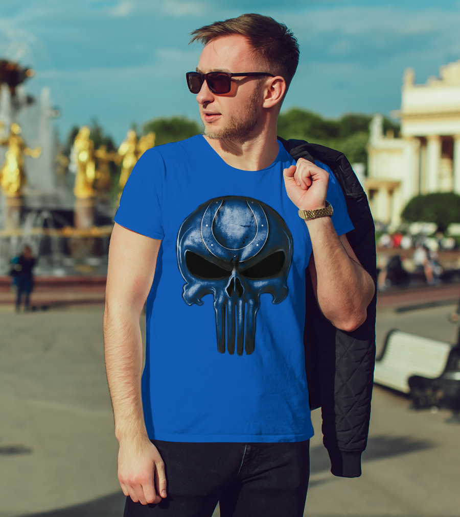 Skull Indianapolis Colts Blue Horseshoe T-Shirt