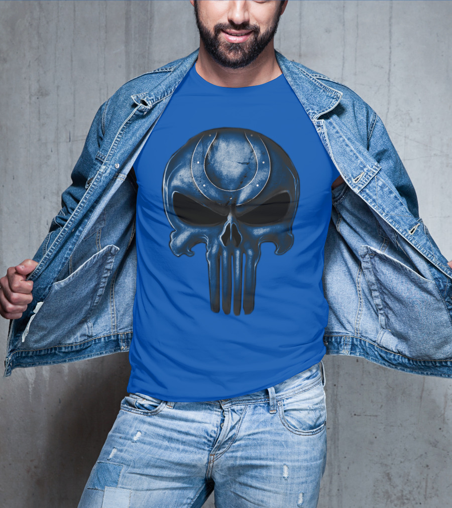Skull Indianapolis Colts Blue Horseshoe T-Shirt