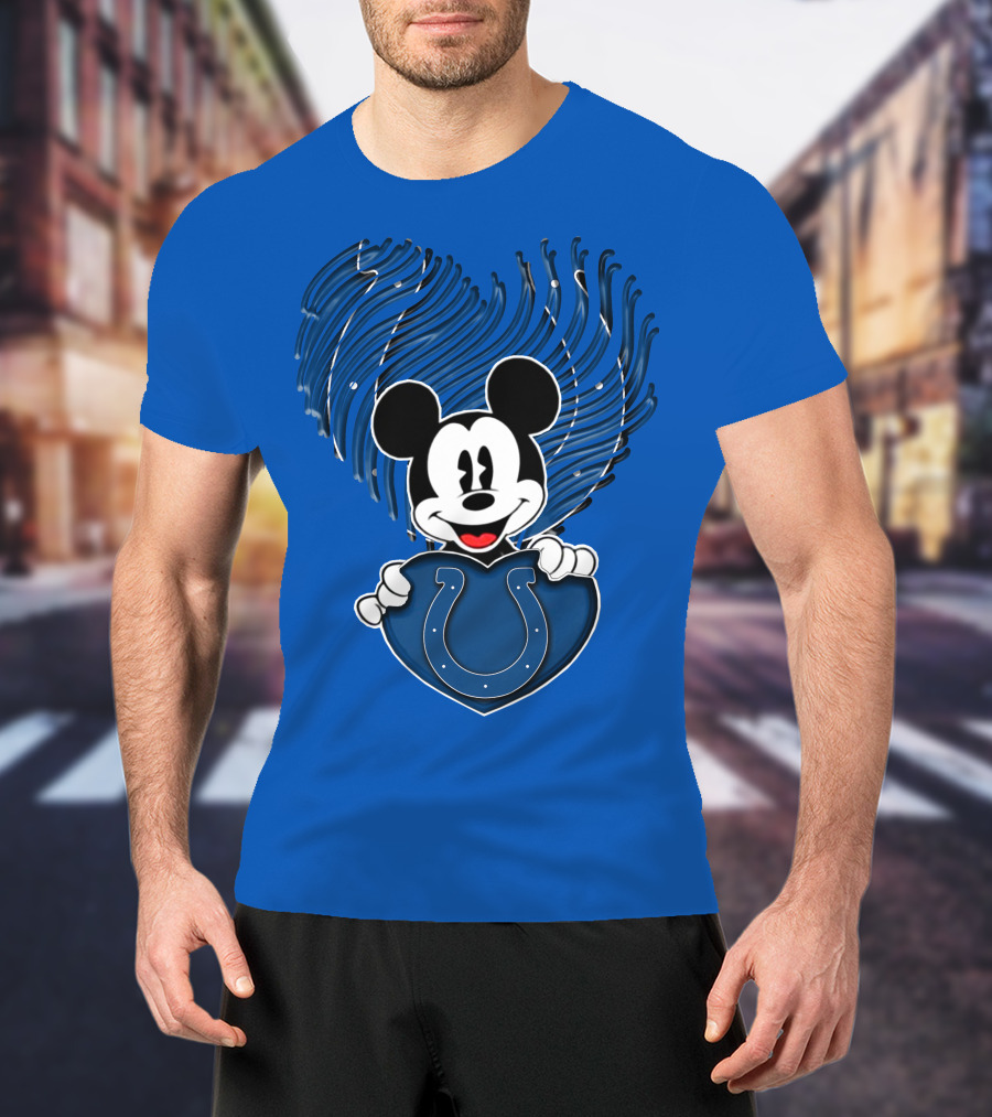 Mick Mickey Heart Indianapolis Colts Iconic Blue Fan T-Shirt