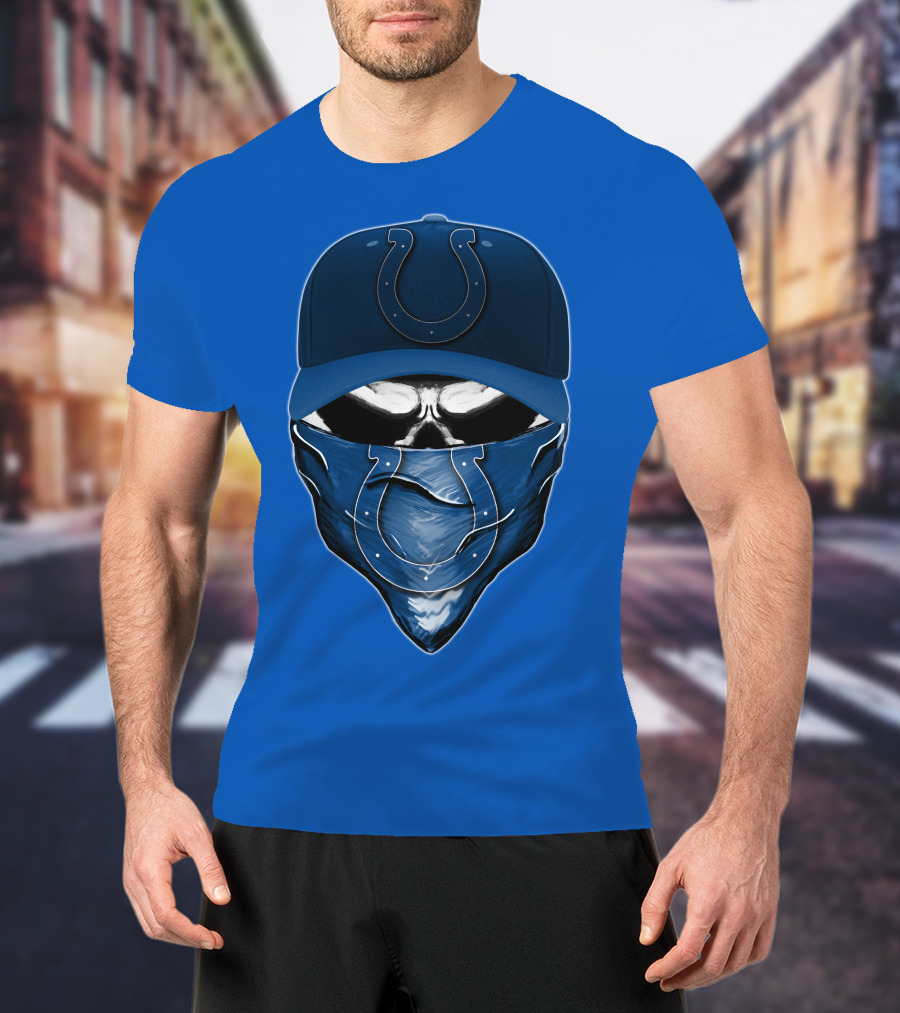 Skull Indianapolis Colts Fan Mask And Cap T-Shirt