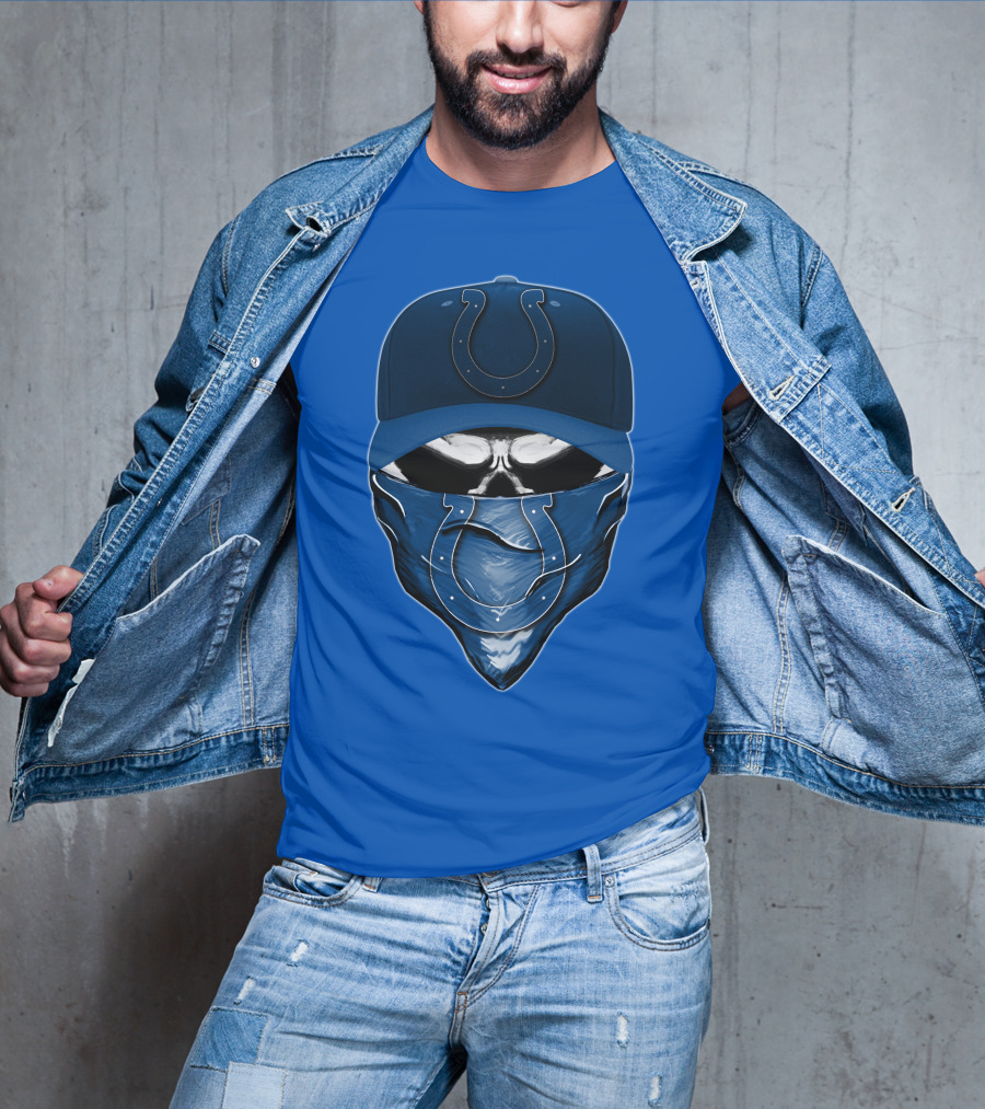 Skull Indianapolis Colts Fan Mask And Cap T-Shirt