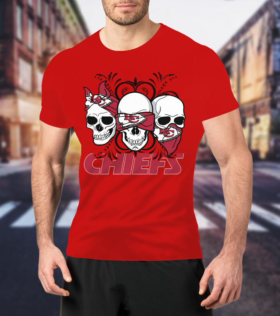 Kansas City Chiefs 3 Skull Bandanas T-Shirt