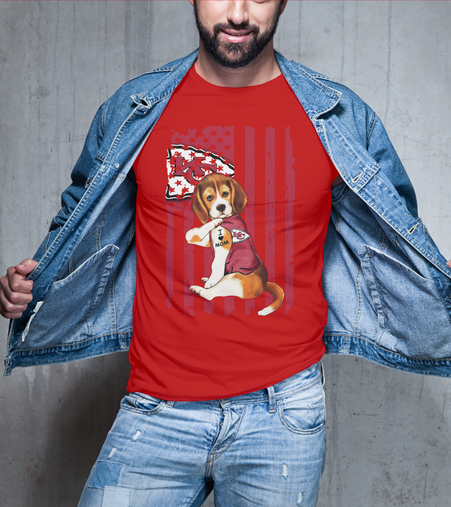 Beagle I Love Mom Kansas City Chiefs Fan Tattoo Football American Flag T-Shirt
