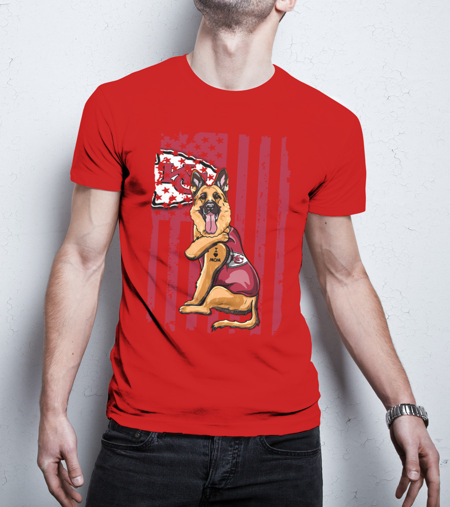 Kansas City Chiefs German Shepherd I Love Mom T-Shirt
