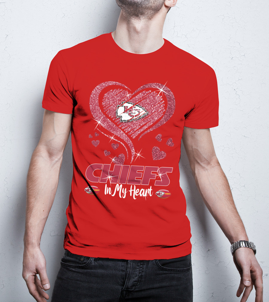CHIEFS In My Heart Kansas City Chiefs Sparkle Hearts T-Shirt