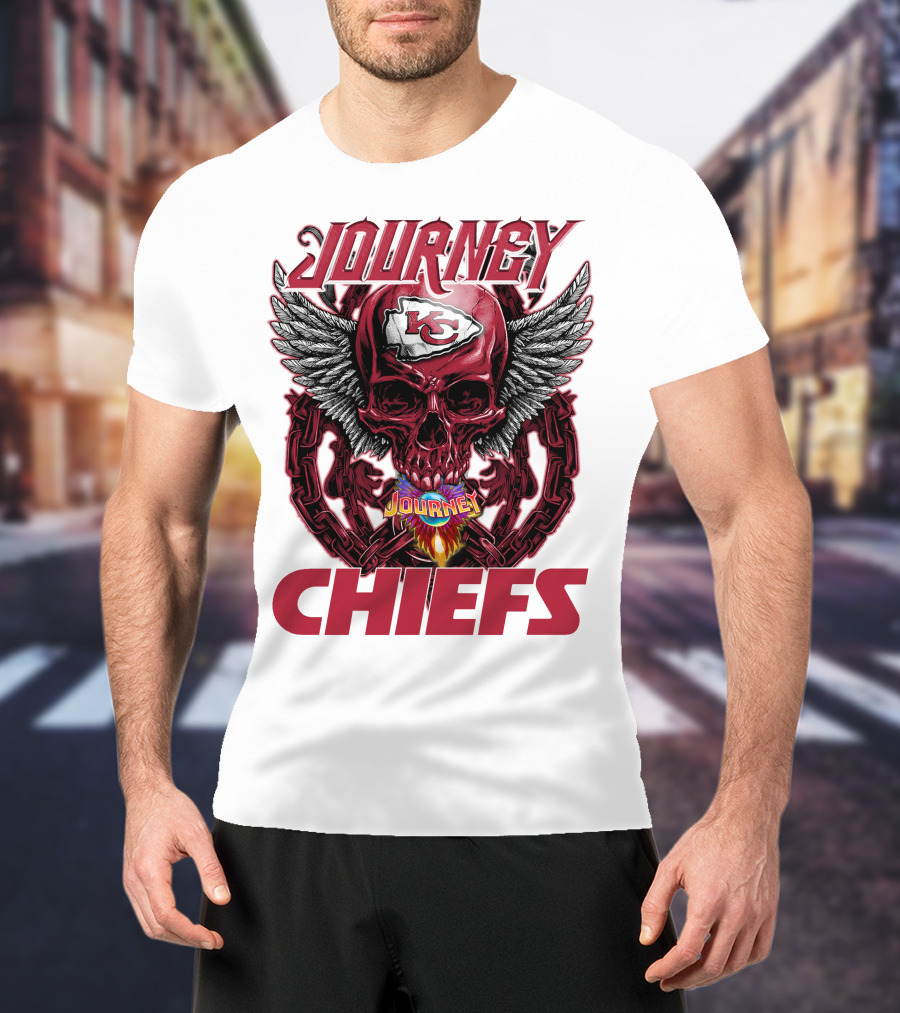 Journey Chiefs Kansas City KC Skull Wings Flame Chains T-Shirt