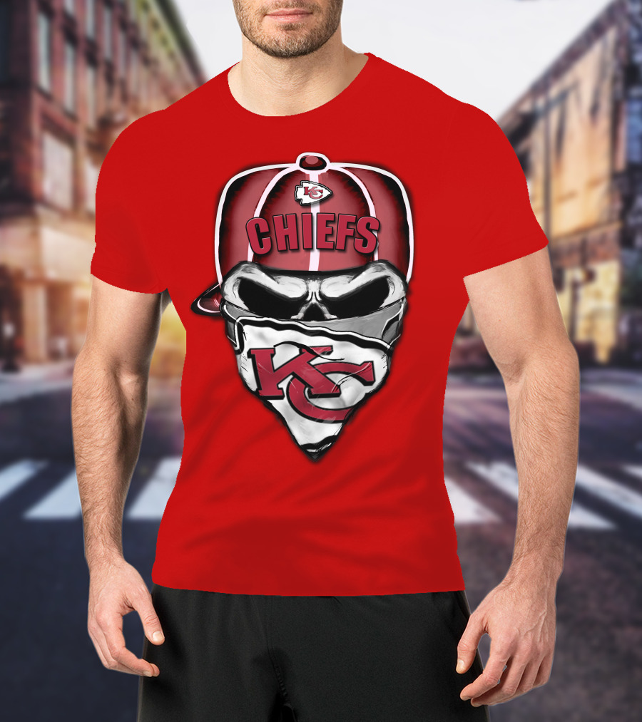 Kansas City Chiefs Skull Bandana Logo Cap T-Shirt