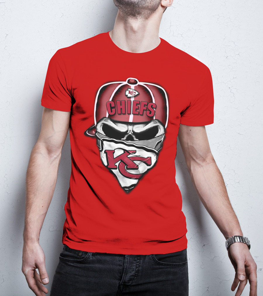 Kansas City Chiefs Skull Bandana Logo Cap T-Shirt