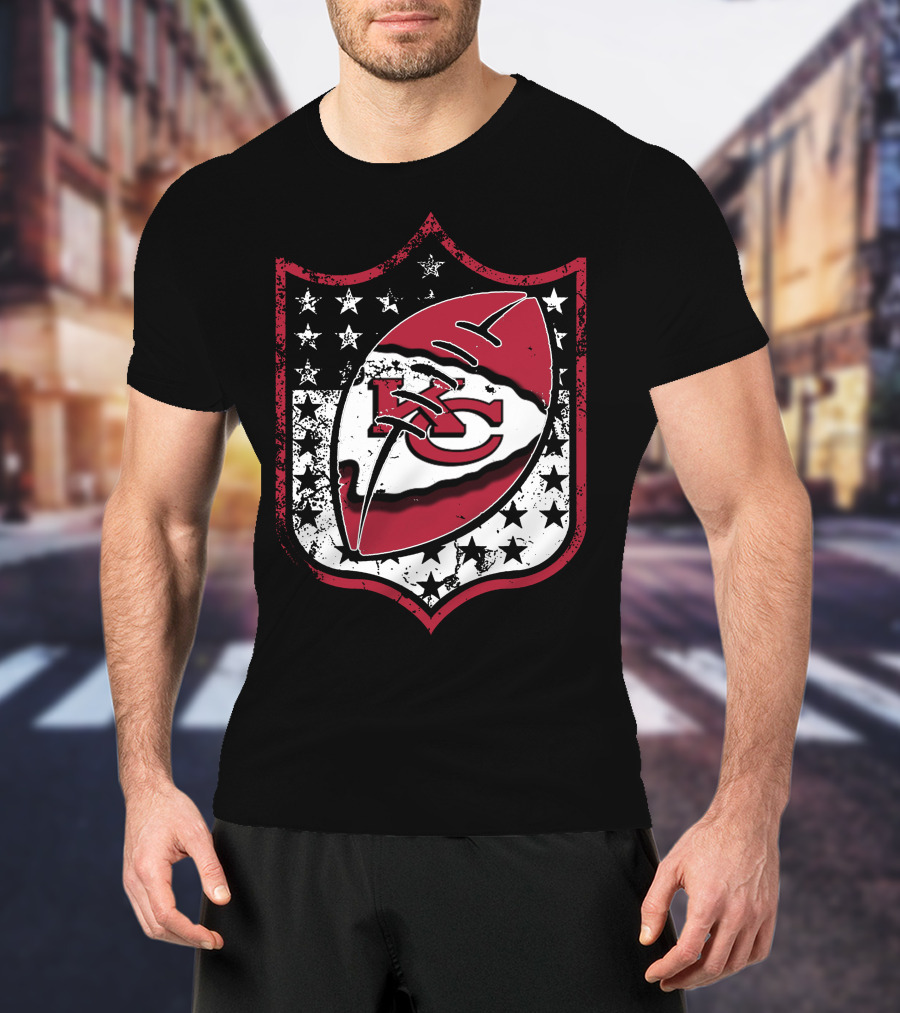 Kansas City Chiefs 72 Nfl Football Shield Logo With Stars And Football Motif T-Shirt