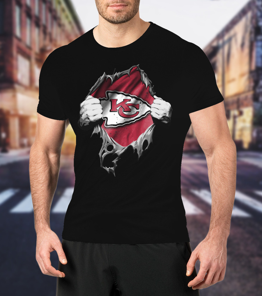 Torn Kansas City Chiefs Kc Logo Ripped Open T-Shirt