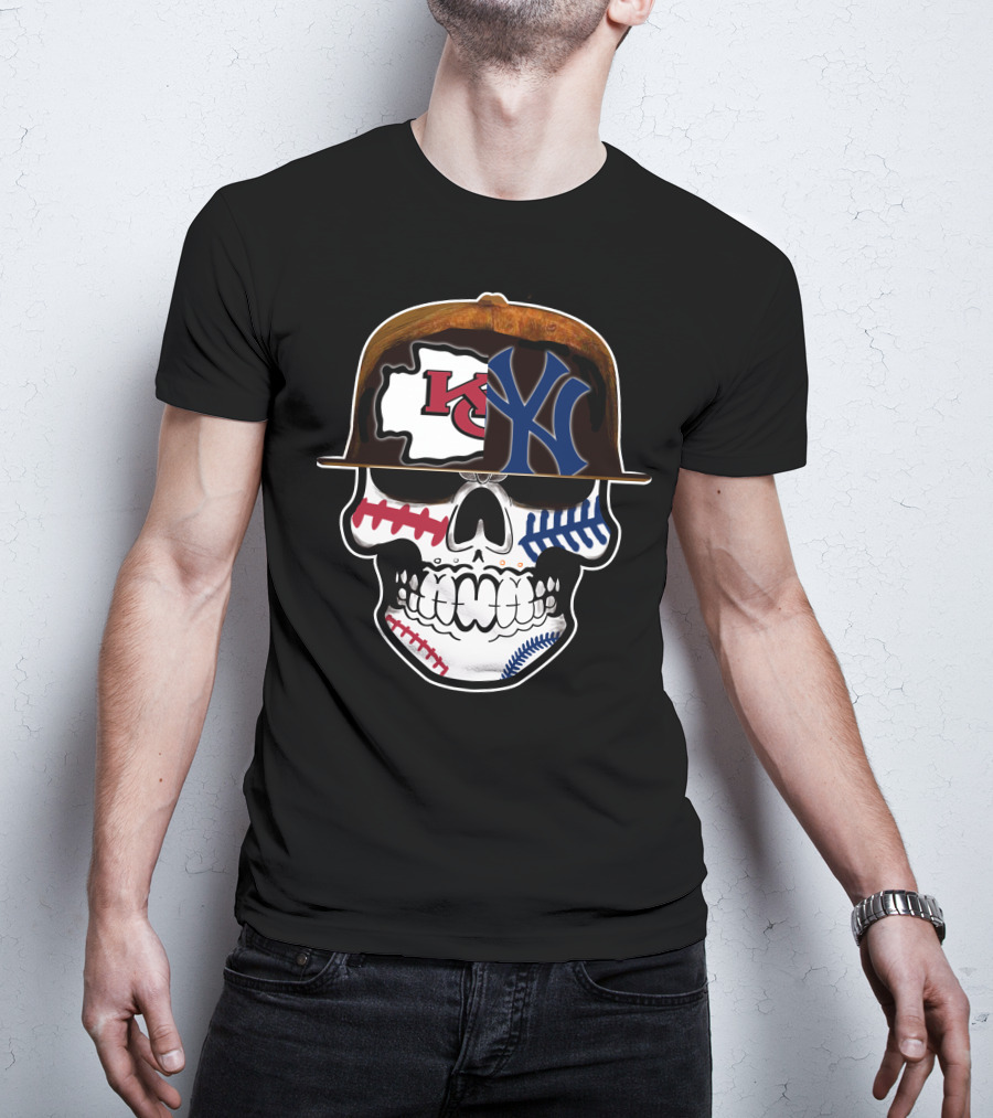 Kansas City Chiefs New York Yankees Skull Baseball Hat T-Shirt