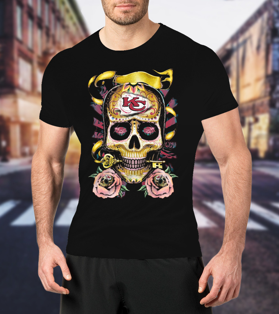 Kansas City Chiefs 79 Skull Key Roses T-Shirt