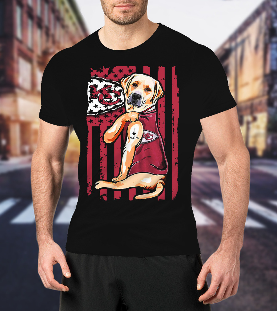 Labrador Retriever I Love Mom Kansas City Chiefs American Flag T-Shirt
