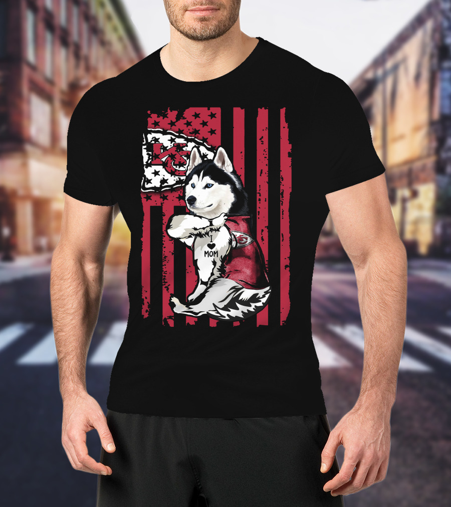 Siberian Husky Kansas City Chiefs Mom American Flag T-Shirt