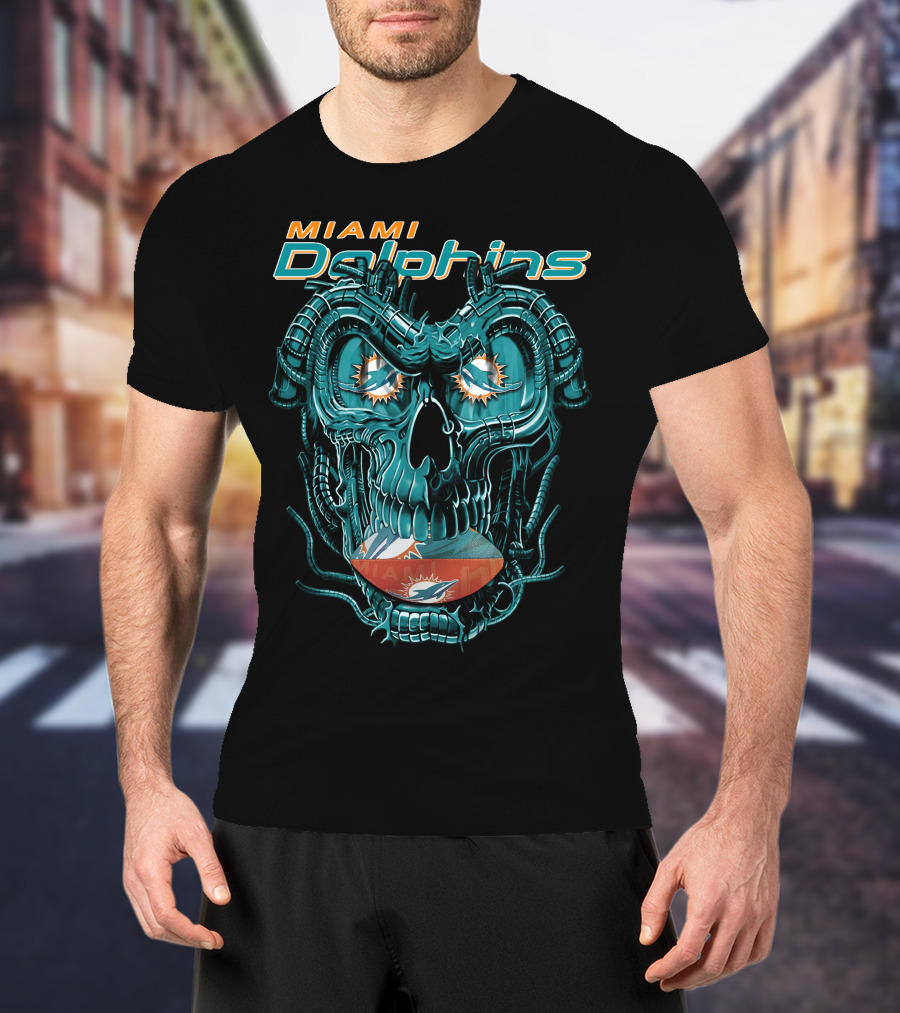 Miami Dolphins Dragonskull Football Helmet T-Shirt