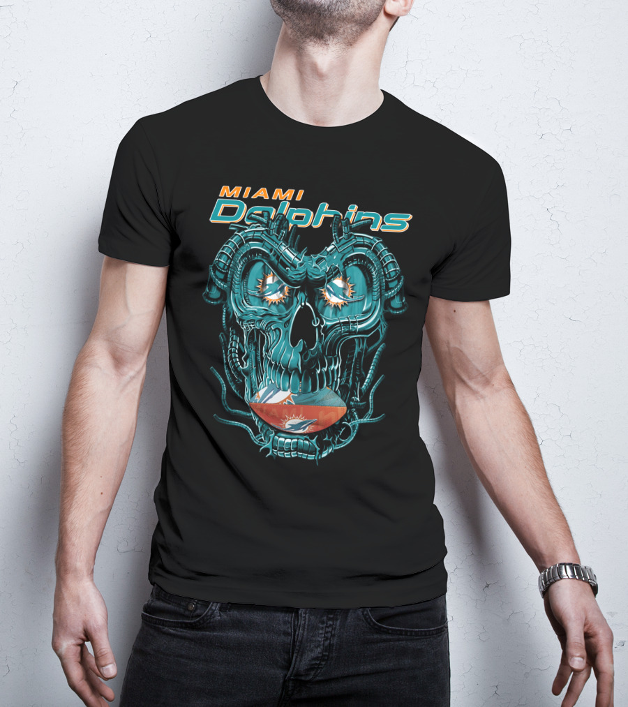 Miami Dolphins Dragonskull Football Helmet T-Shirt
