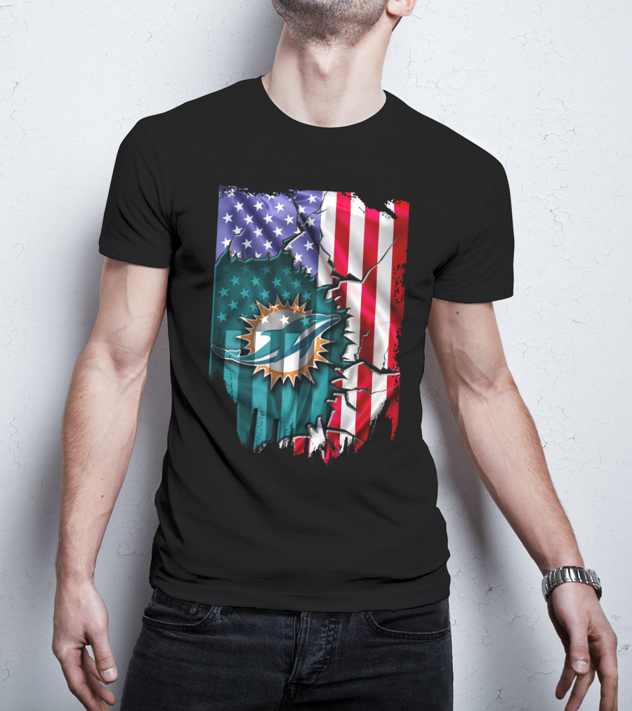 Flag V2 Miami Dolphins American Flag Football Team T-Shirt