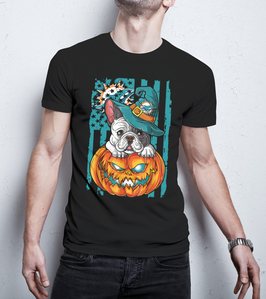 Hlw Bulldog Miami Dolphins Halloween Pumpkin T-Shirt