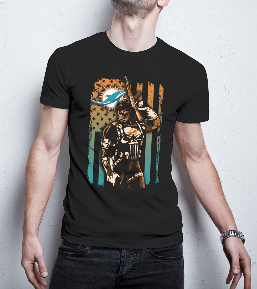 Miami Dolphins 48 Punisher Stars Stripes Crossover T-Shirt