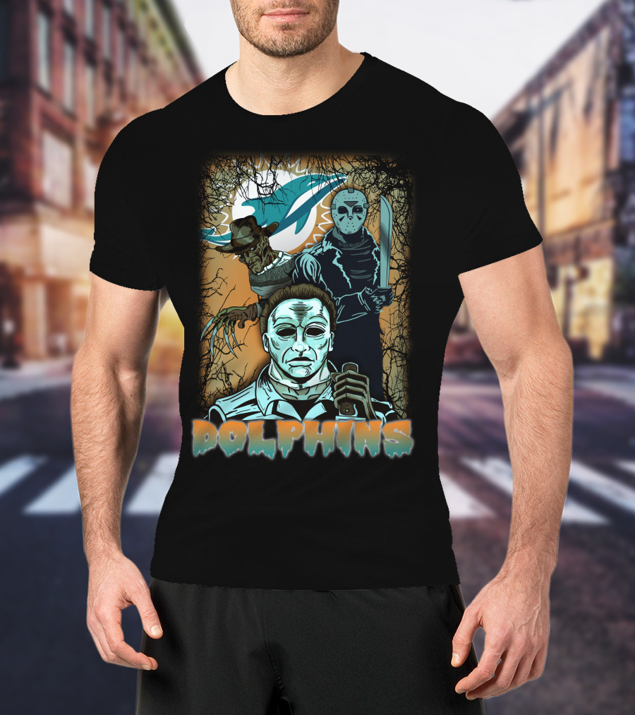 Miami Dolphins Horror Crossover Poster T-Shirt