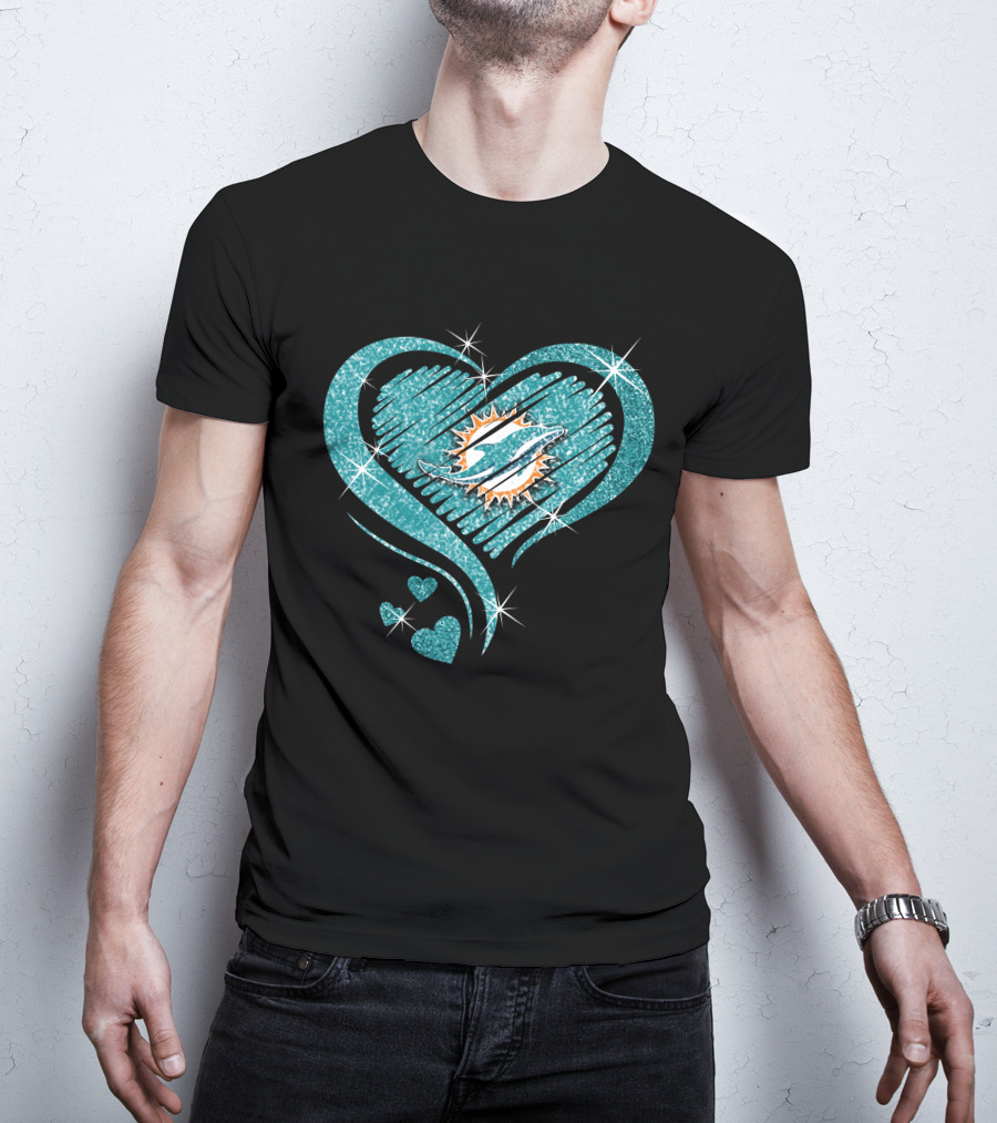 Heart Diamond Miami Dolphins Sparkle T-Shirt
