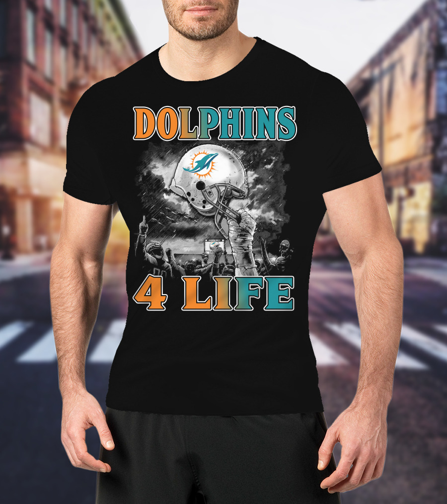 Dolphins 4 Life Miami Dolphins Helmet Celebration T-Shirt