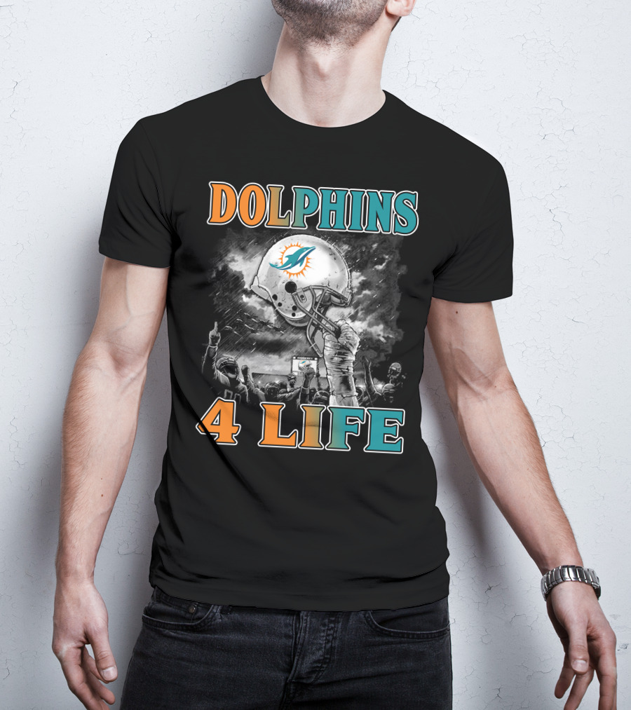 Dolphins 4 Life Miami Dolphins Helmet Celebration T-Shirt