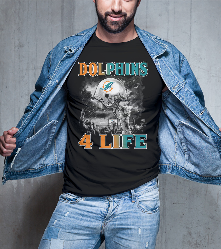 Dolphins 4 Life Miami Dolphins Helmet Celebration T-Shirt