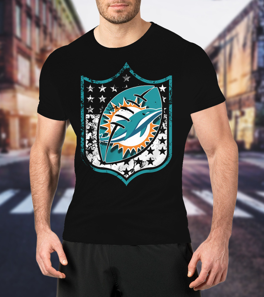 Miami Dolphins Logo With American Flag Elements T-Shirt