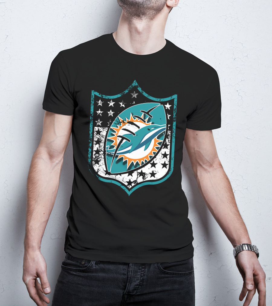 Miami Dolphins Logo With American Flag Elements T-Shirt