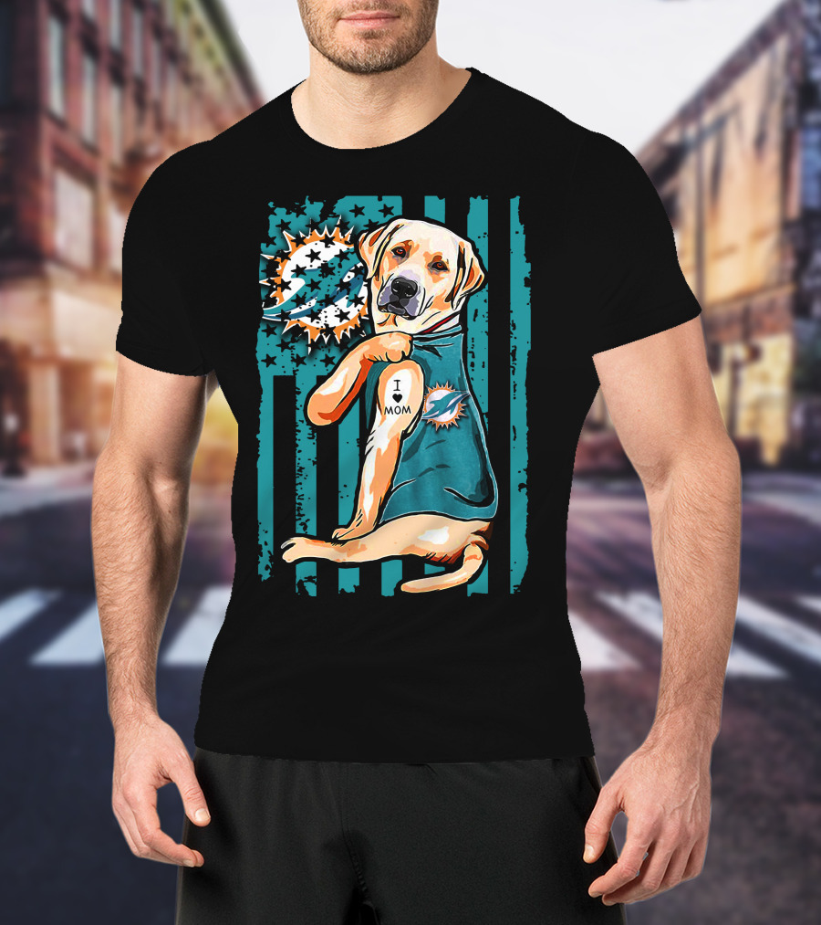Labrador Retriever I Heart Mom Miami Dolphins Flag T-Shirt