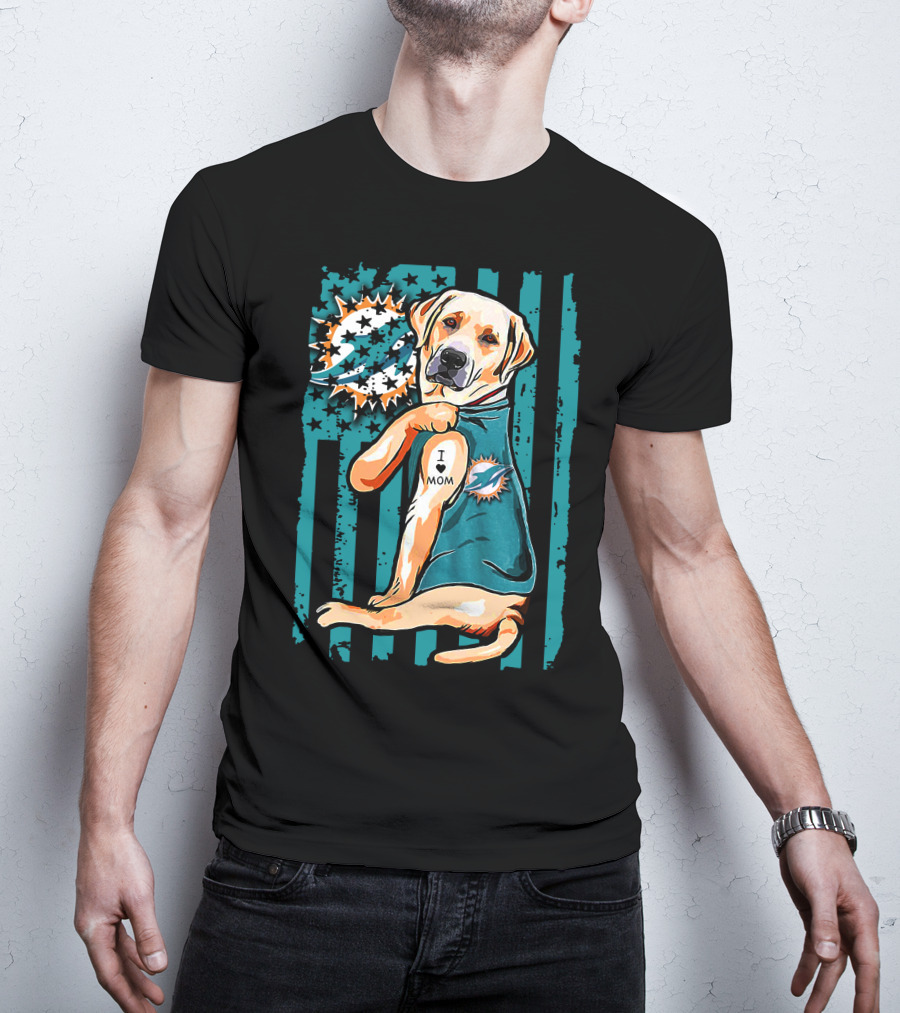 Labrador Retriever I Heart Mom Miami Dolphins Flag T-Shirt