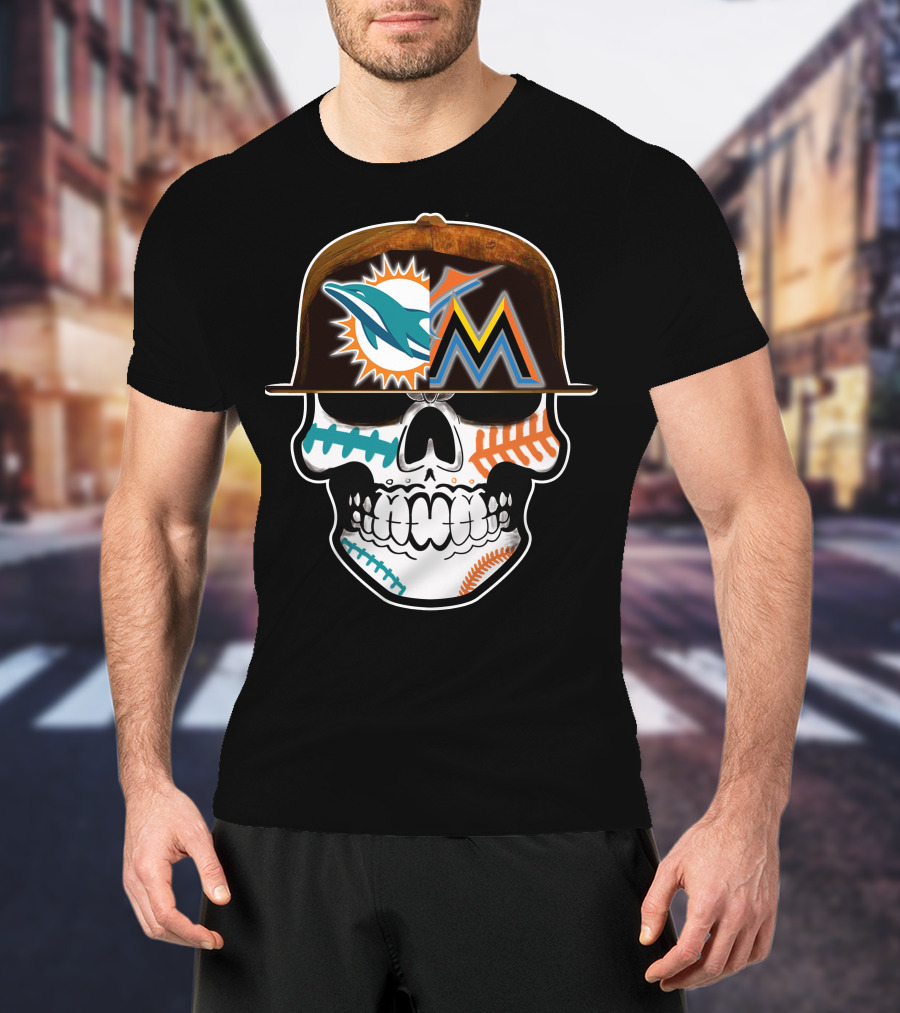 Miami Dolphins Marlins Skull Cap T-Shirt