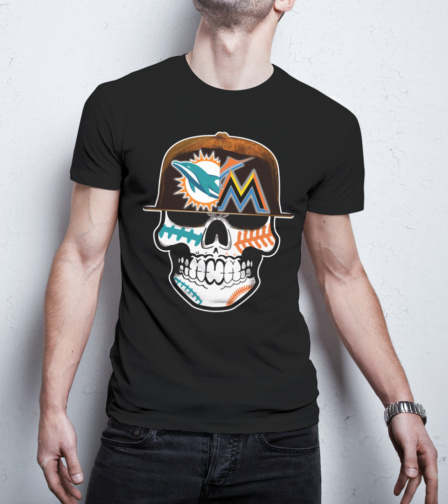 Miami Dolphins Marlins Skull Cap T-Shirt