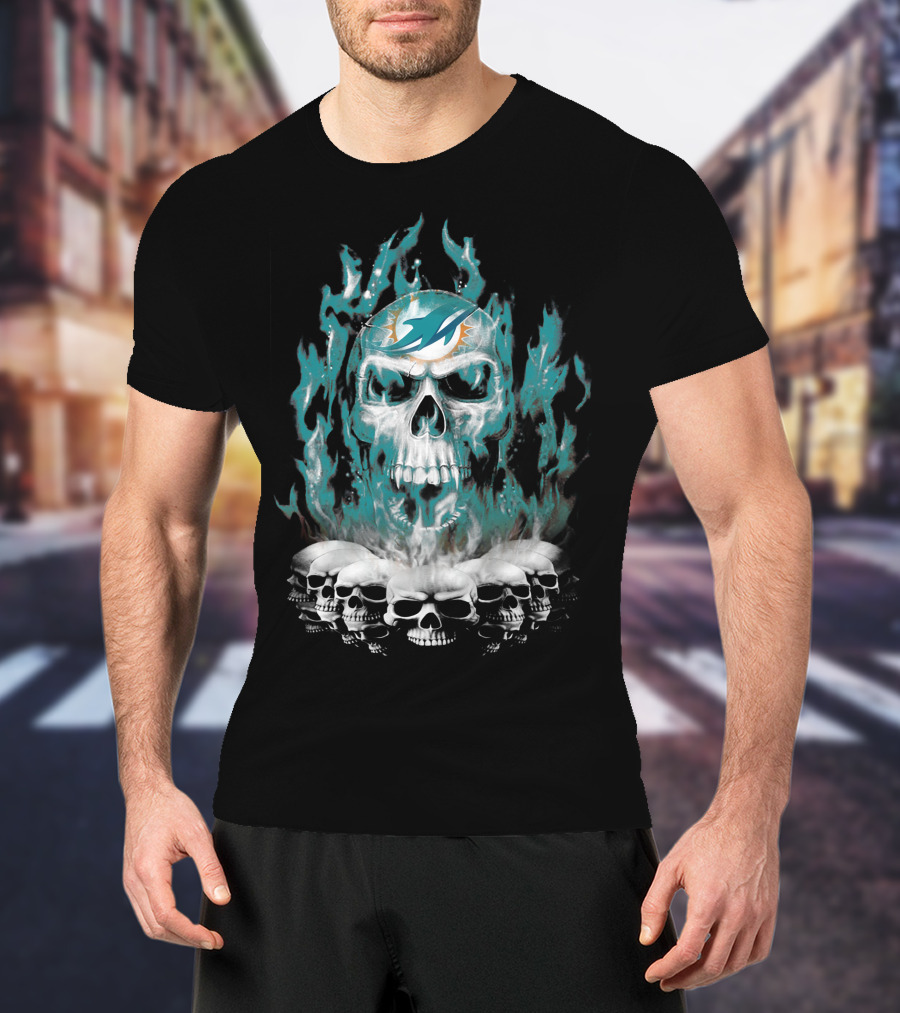 Miami Dolphins Flaming Skulls T-Shirt