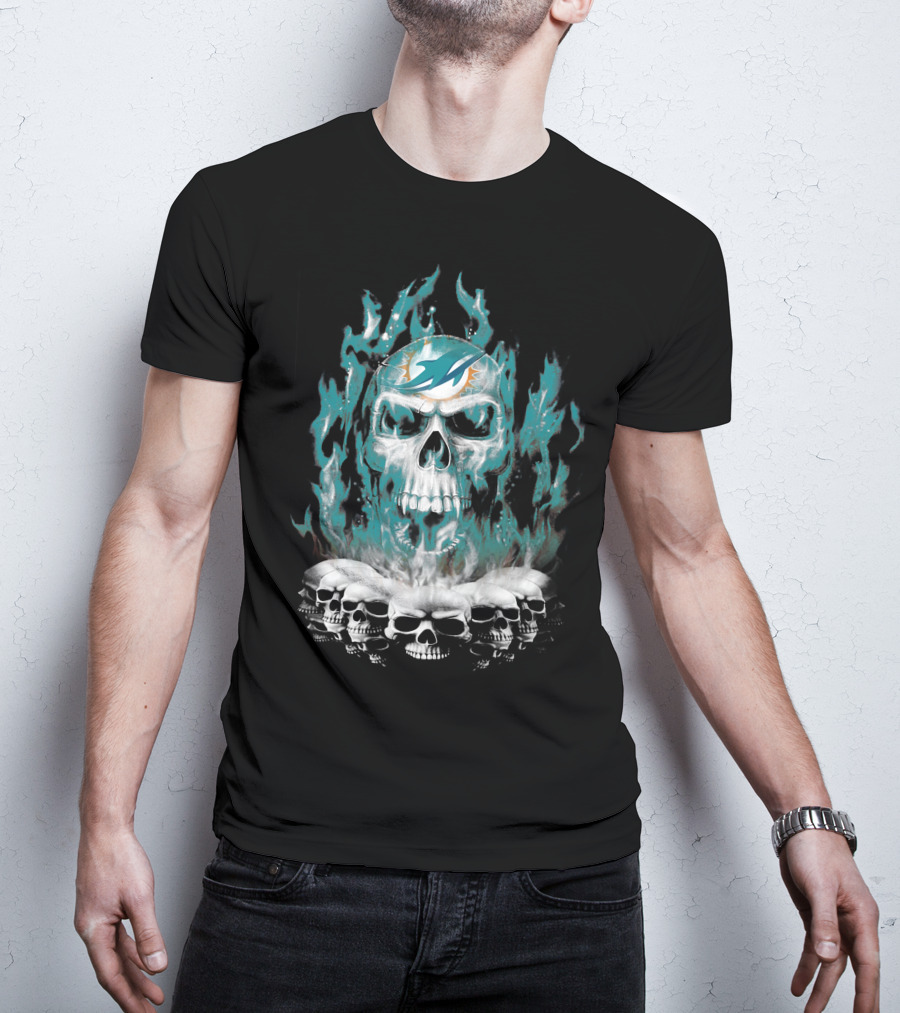 Miami Dolphins Flaming Skulls T-Shirt