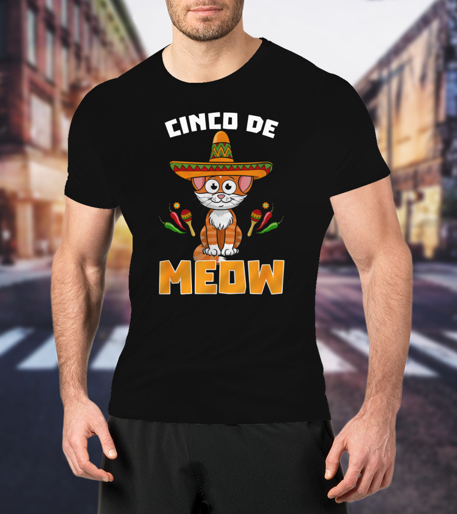 Cinco De Meow Cat Sombrero Maracas Peppers Fiesta T-Shirt