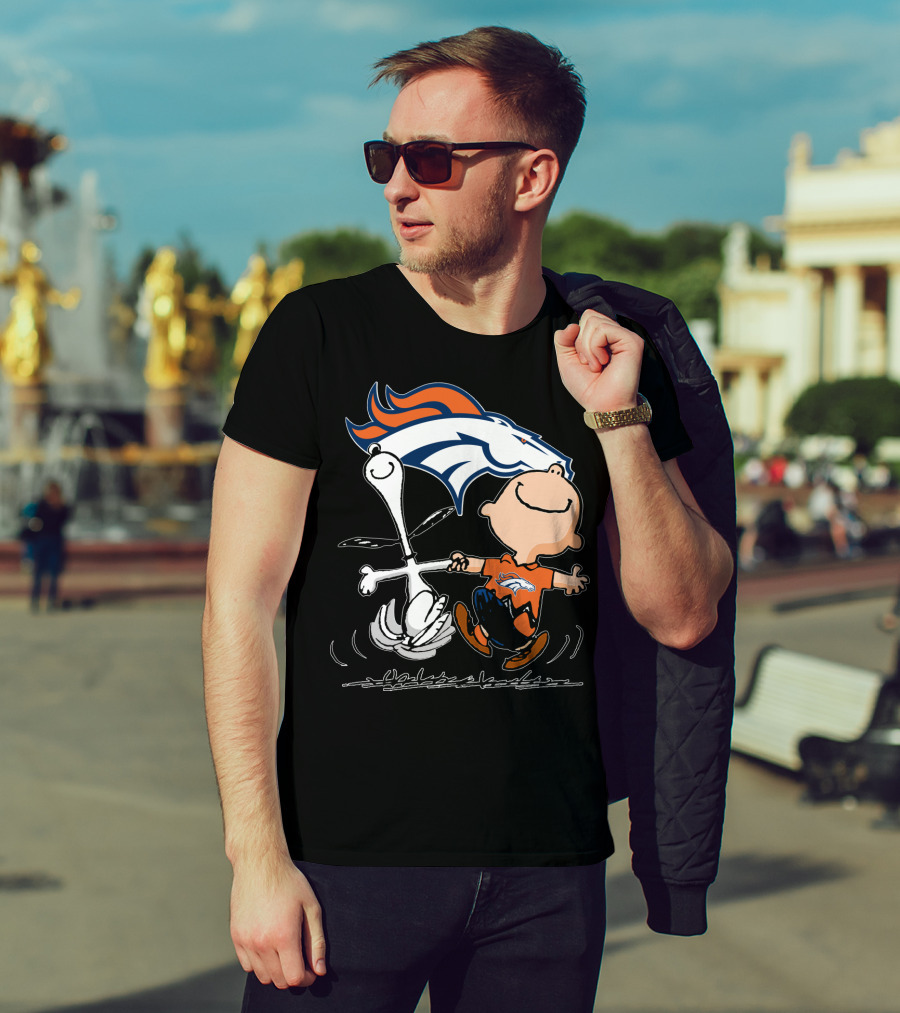 Snoopy Charlie Brown Dancing With Denver Broncos T-Shirt