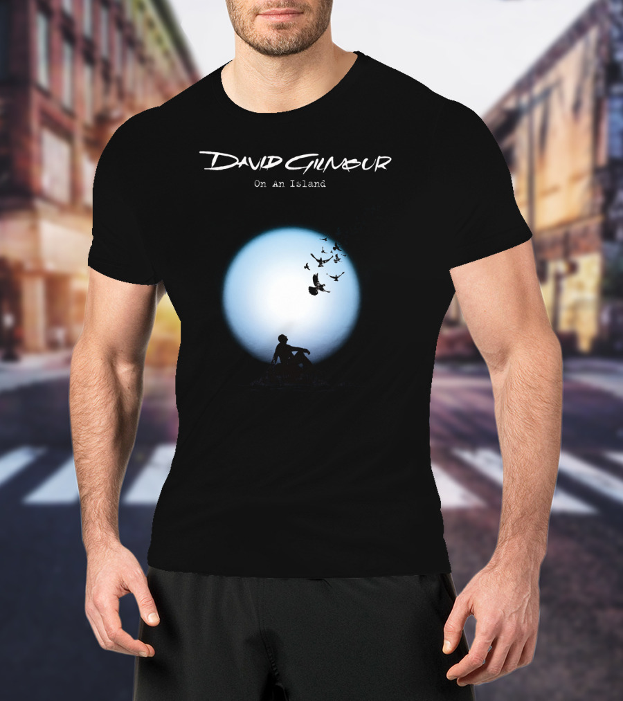 David Gilmour On An Island Silhouette And Birds Moon Scene T-Shirt