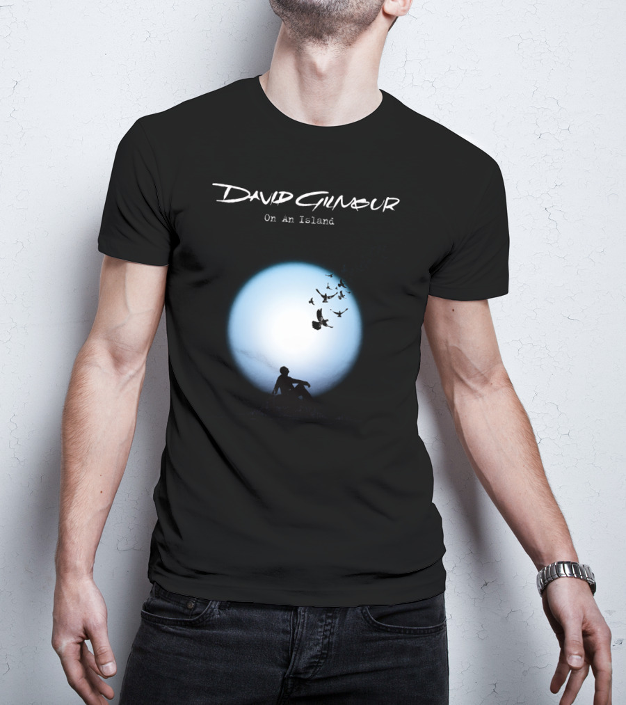 David Gilmour On An Island Silhouette And Birds Moon Scene T-Shirt