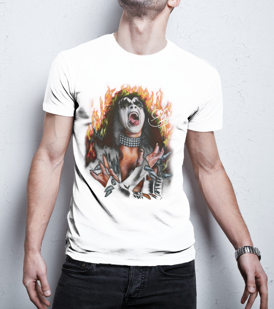 Gene Simmons Demon Makeup Fire Background T-Shirt