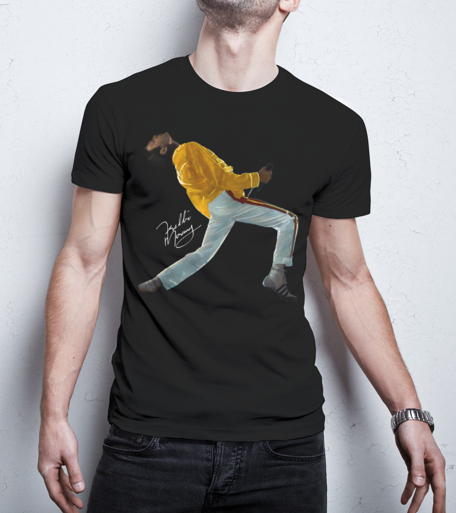 Freddie Mercury Wembley Yellow Jacket Live Pose T-Shirt