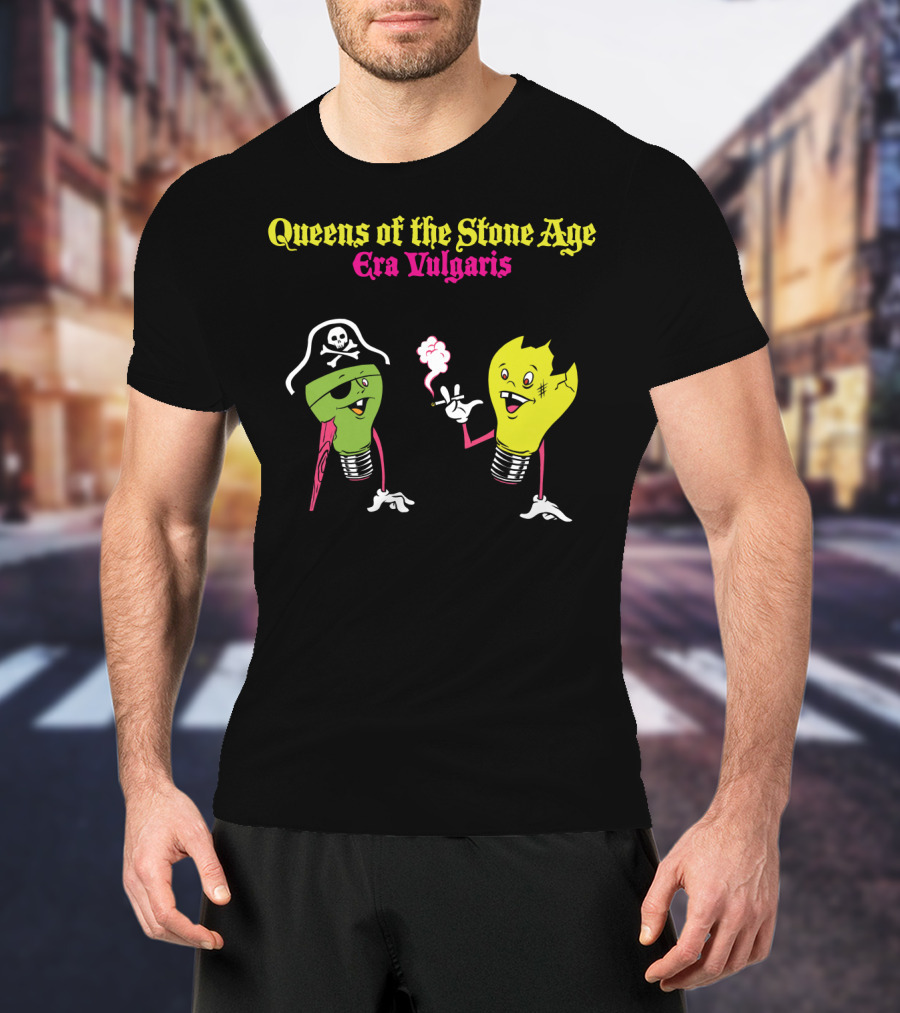 Queens Of The Stone Age Era Vulgaris Smoking Light Bulb And Pirate Character T-Shirt